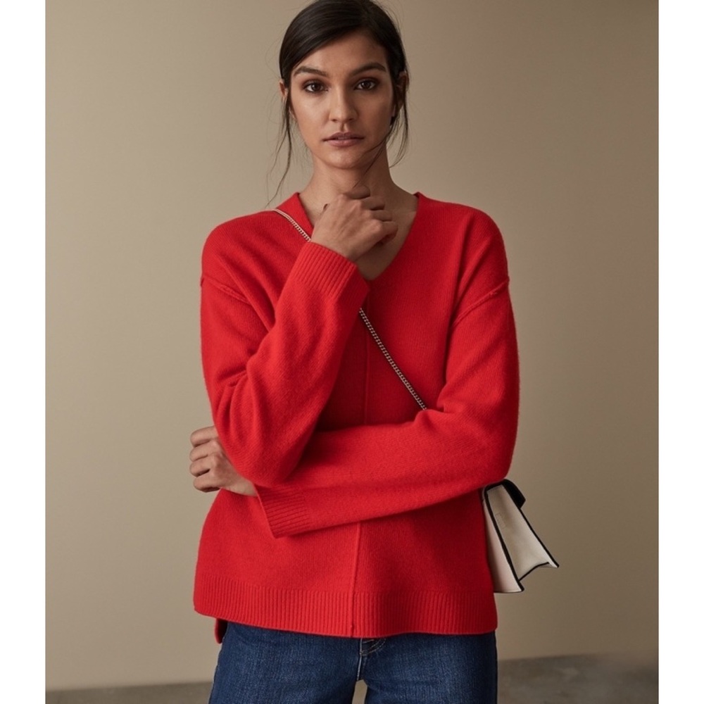 Reiss Serafina Wool Cashmere Sweater Red Boxy Sz L